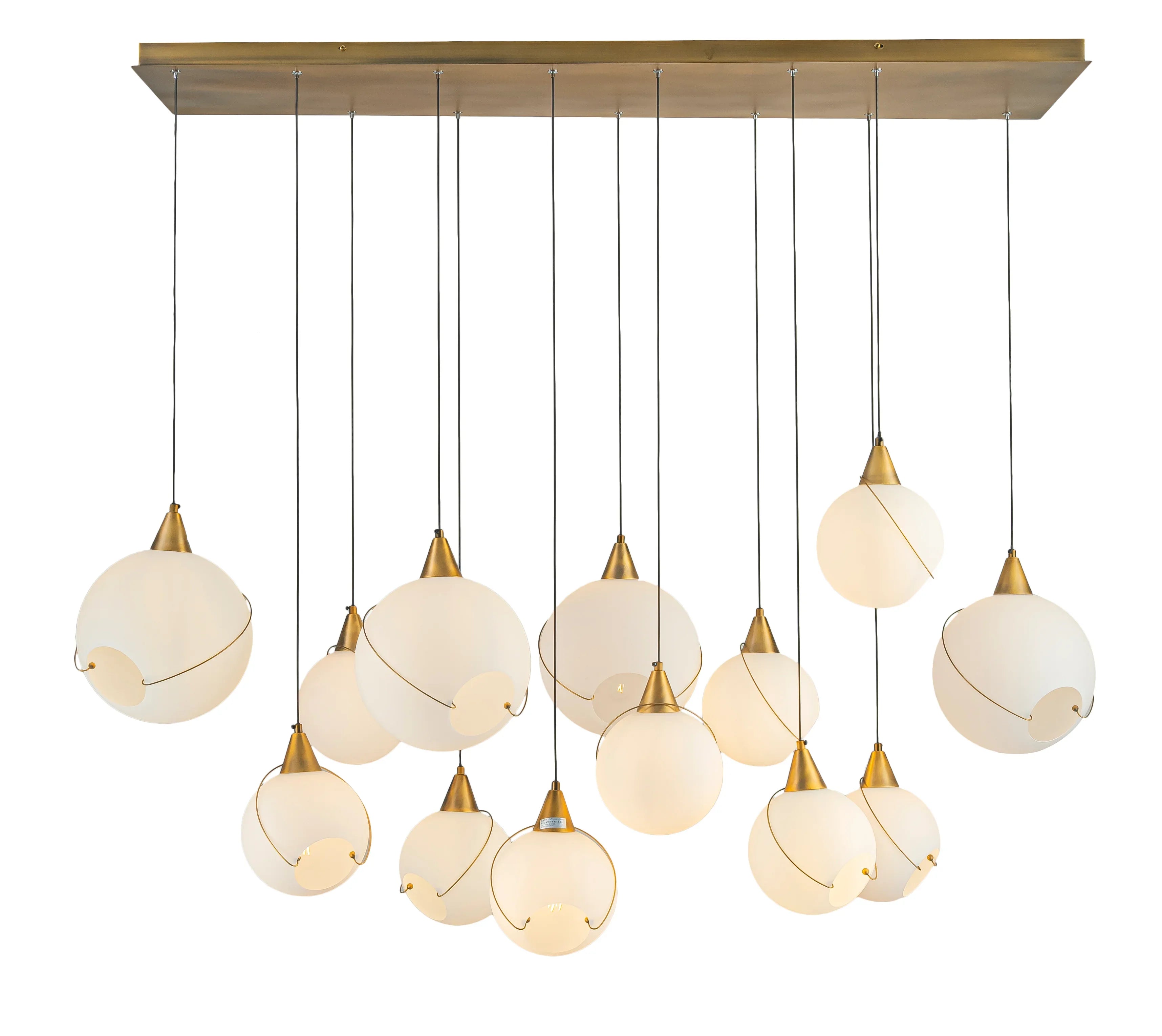 Architectural detail of the Azzaro Home Celina 60" Opal Glass Linear Chandelier- 13 Lights finished in bronze - Ah25 11 79 perspective